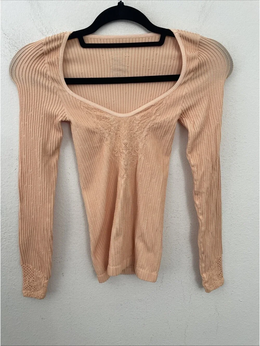 Free People Intimately   Dynamic Duo Long Sleeve peach top  size XS/S New